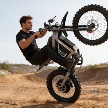 Elektrinis kalnų dviratis su plačiomis padangomis