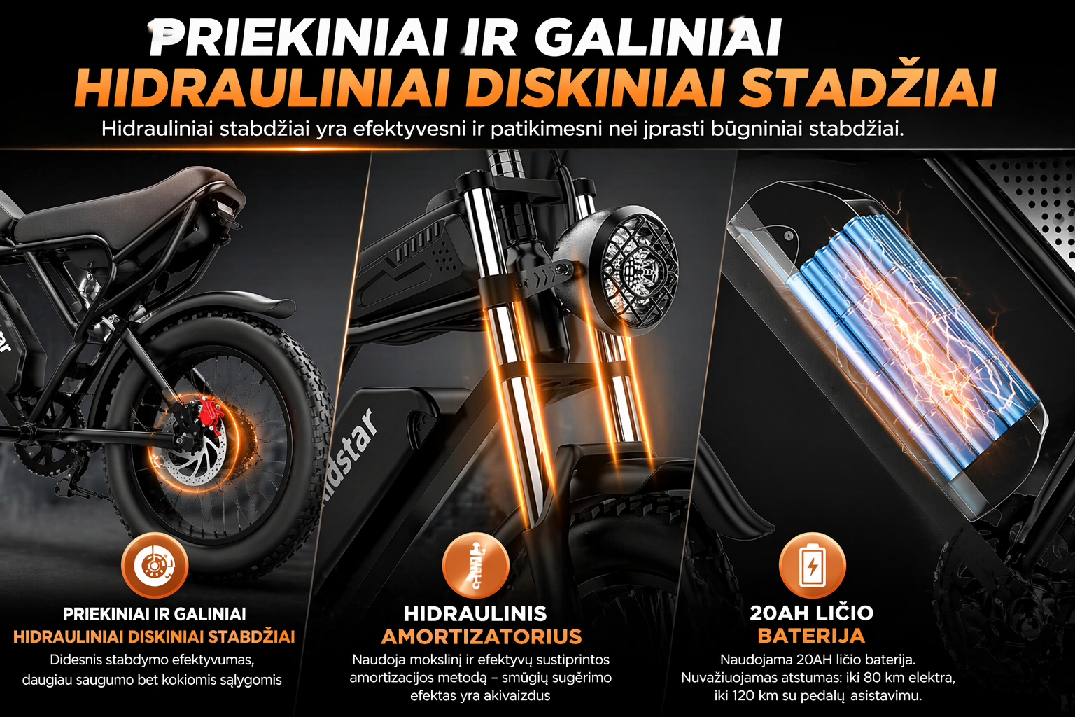 RIDSTAR Q20 elektrinis miesto dviratis 1000W 20" - Image 3