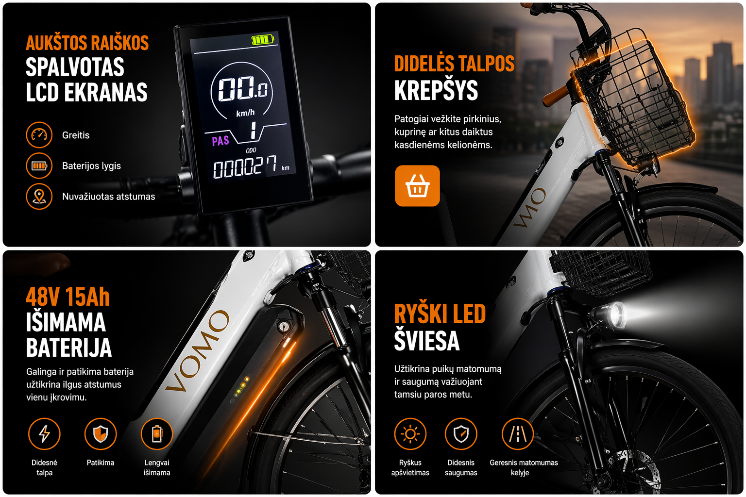 VOMO CS20 elektrinis miesto dviratis 28" 36V 15Ah - Image 4